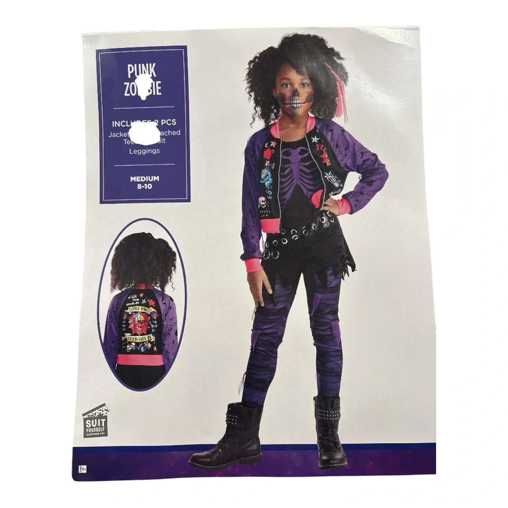 NWT Punk Zombie Girl's Costume Retro Halloween 80's 90's Child Size Medium 8-10 - Picture 1 of 5